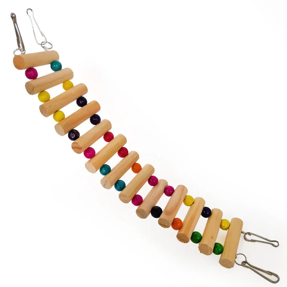 Wooden climbing stairs and seesaw toy for small pet enrichment from Burrowly.