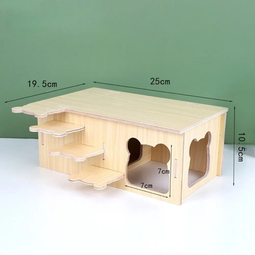 Natural Wooden Hamster Villa Easy To Install, Chewable Platform House, Durable Cage Accessories, Seesaw Swing, Pet Supplies