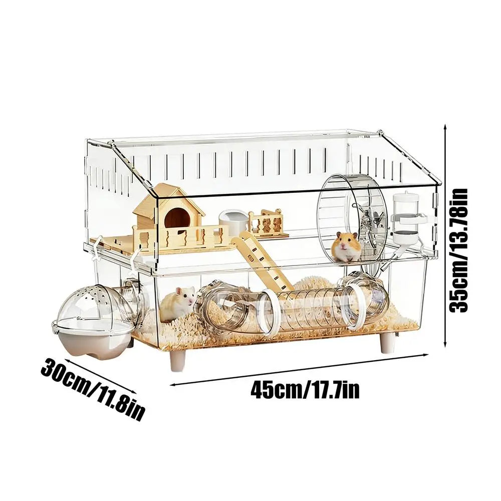 Large Hamster Cage 360 Degree Viewing Clear acrylic Hamster cage Detachable Crate for Gerbils Mice Small Pet Habitat Supplies