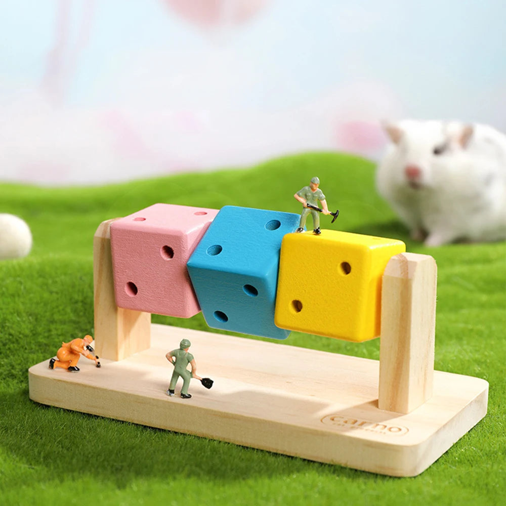 Wooden chew platform toy for hamster and gerbil enrichment from Burrowly.