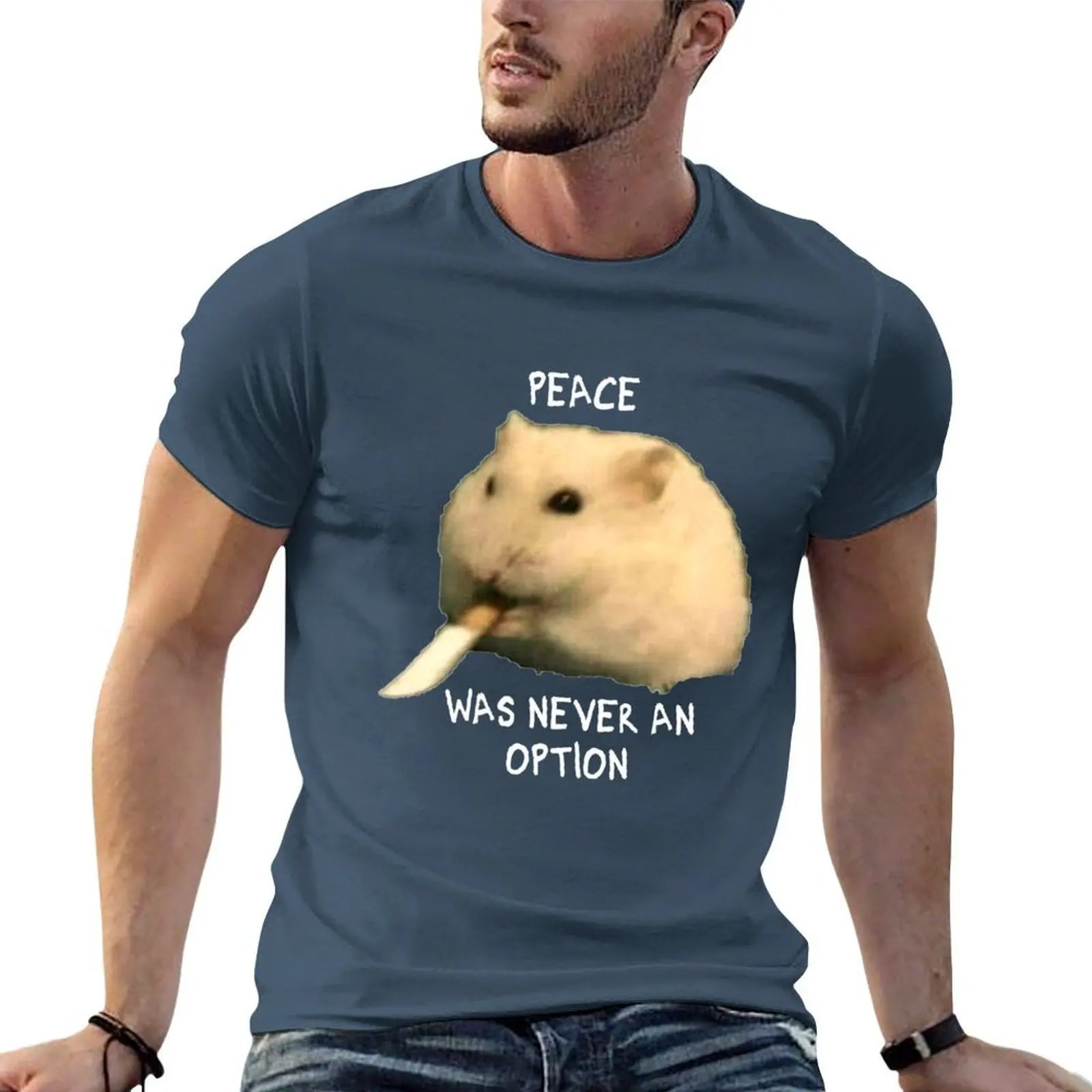 Hamster with knife - Peace was never an option T-Shirt printed t shirts for man cotton t shirt man T-Shirt