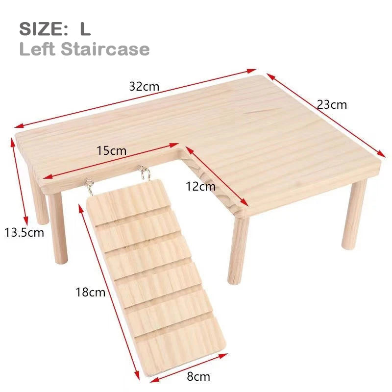 Thick L-shaped Wooden Hamster Platform with Stairs Climbing Hideout