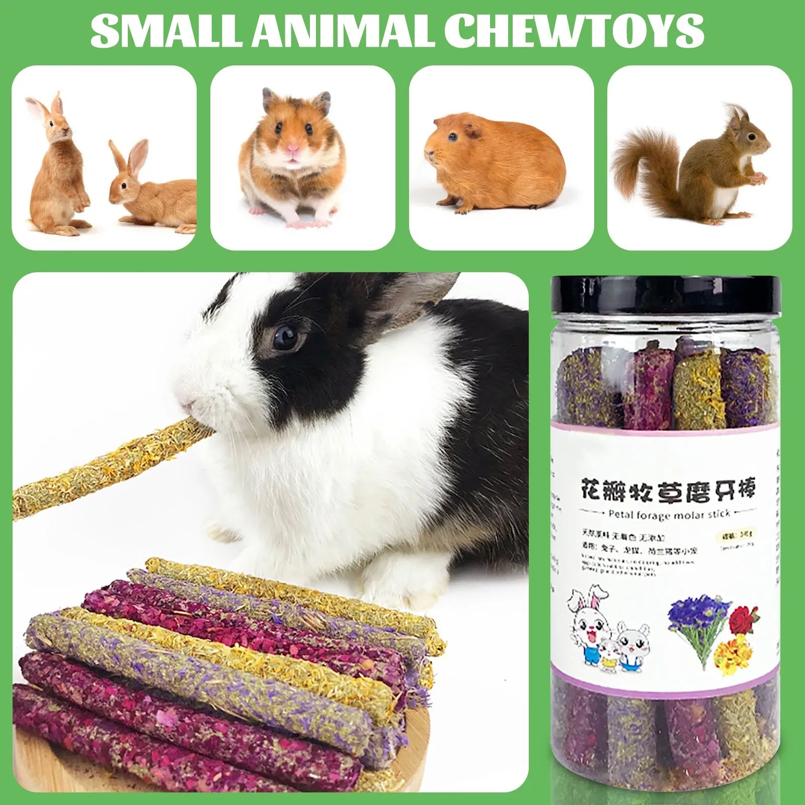 Petal Grass Chew Sticks for Rabbits and Hamsters for rabbits, hamsters, and guinea pigs from Burrowly small pet supplies.