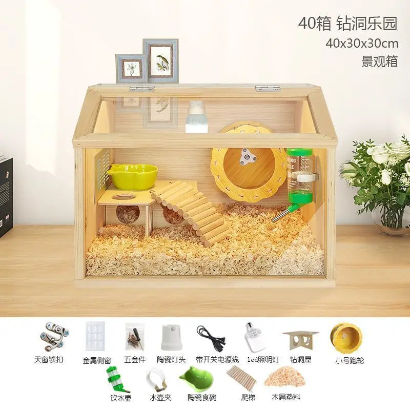 Hamster Cage Solid Wood Terrarium Supplies Nest Landscaping Special Golden Bear Super Large Luxury Villa Winter Incubator