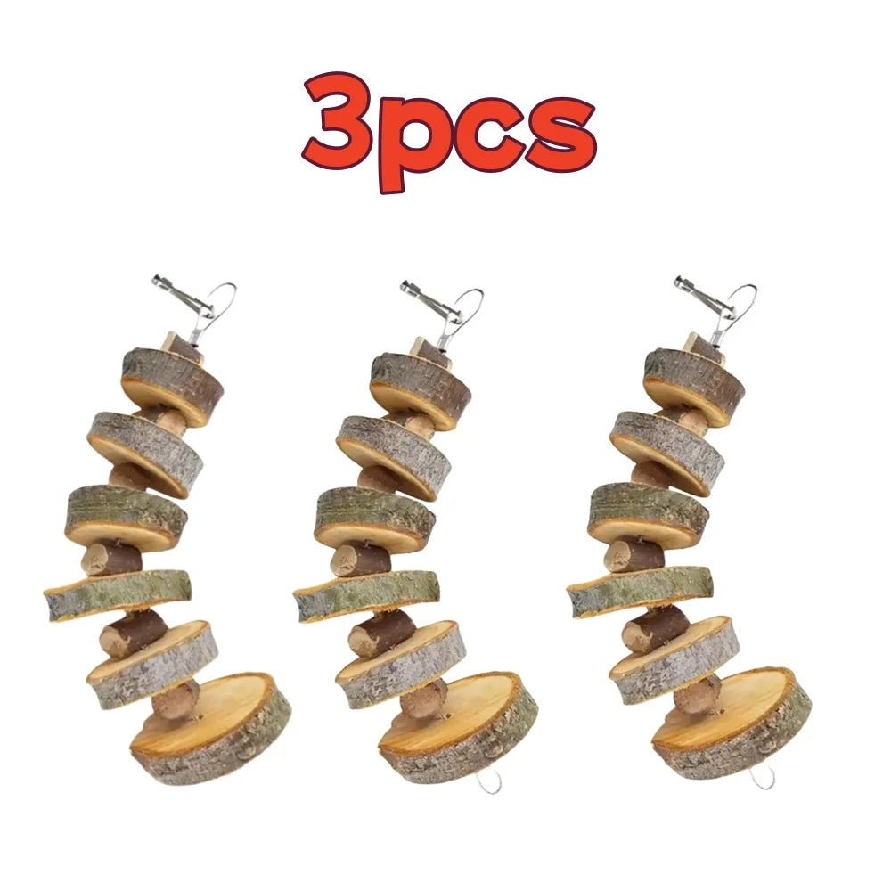 Natural wood chew toy assortment for small pet enrichment from Burrowly.