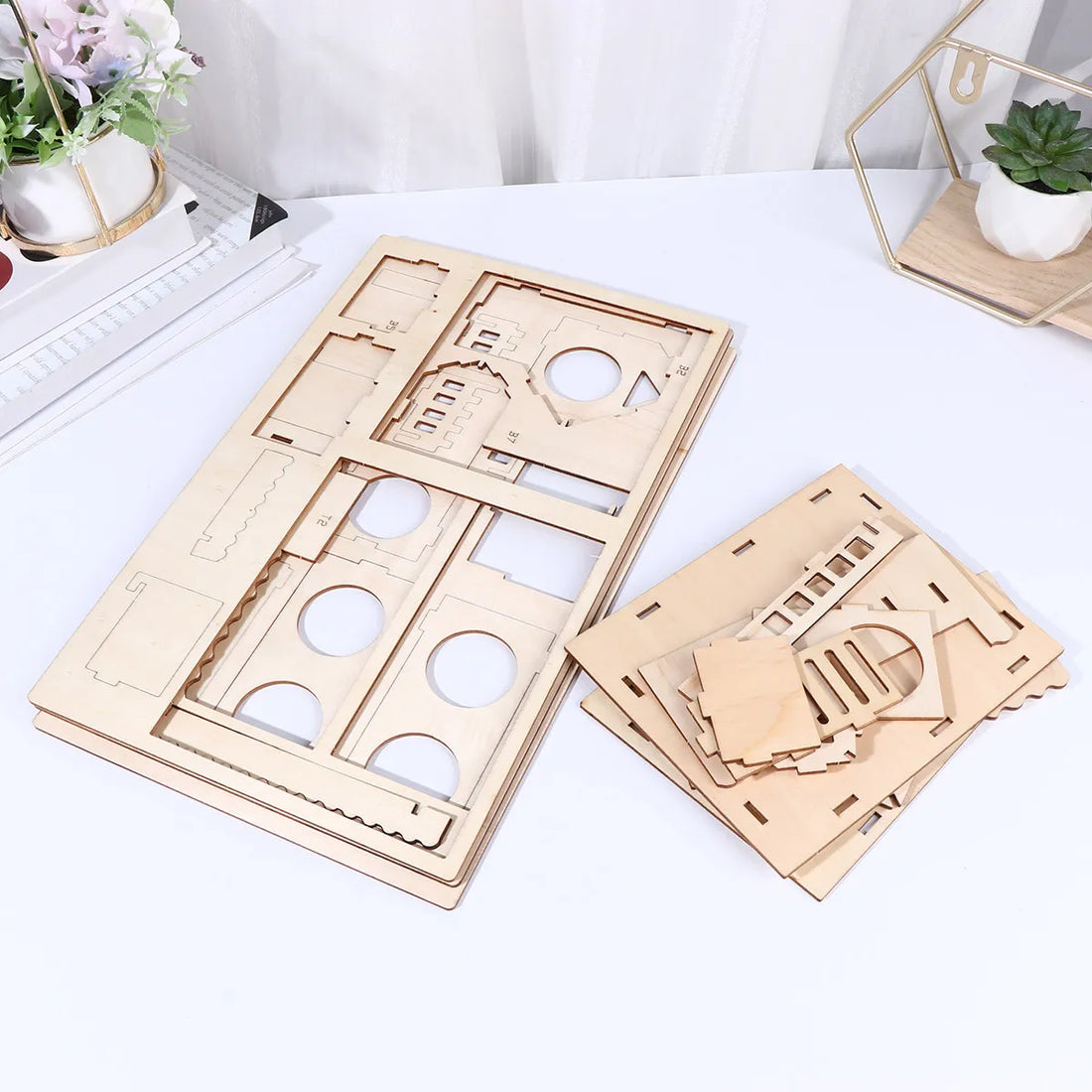 Wooden Cabin Hamster Natural Solid Wood Color DIY Painting Double Layer Villa for Hamsters Gerbils Rats with Ladder Board