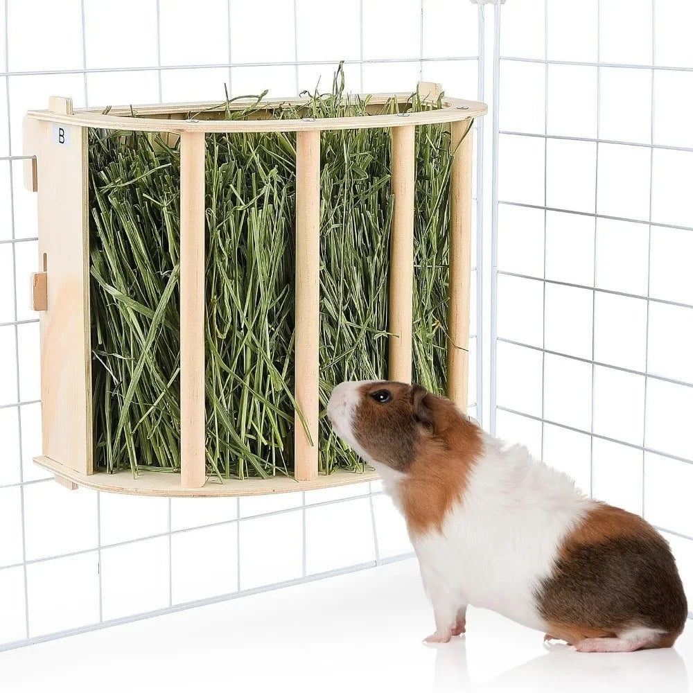Wooden bunny hay feeder rack for Burrowly small pet forage routines.