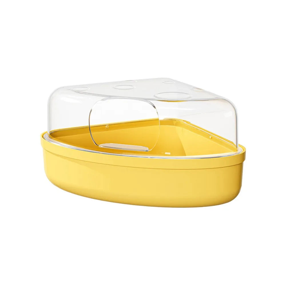 Transparent Hamster Sand Bath Box Escape-Proof Detachable Hamster Bathing Tub Cheese Shape Anti-spill Pet Bath Container