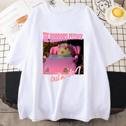 Sad hamster horror continues, but I am the same T-shirt with pink pattern printed cartoon T-shirt, women's soft T-shirt