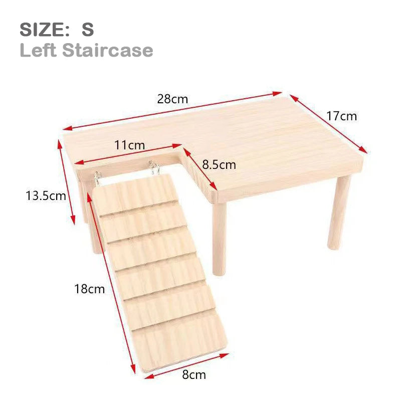 Thick L-shaped Wooden Hamster Platform with Stairs Climbing Hideout
