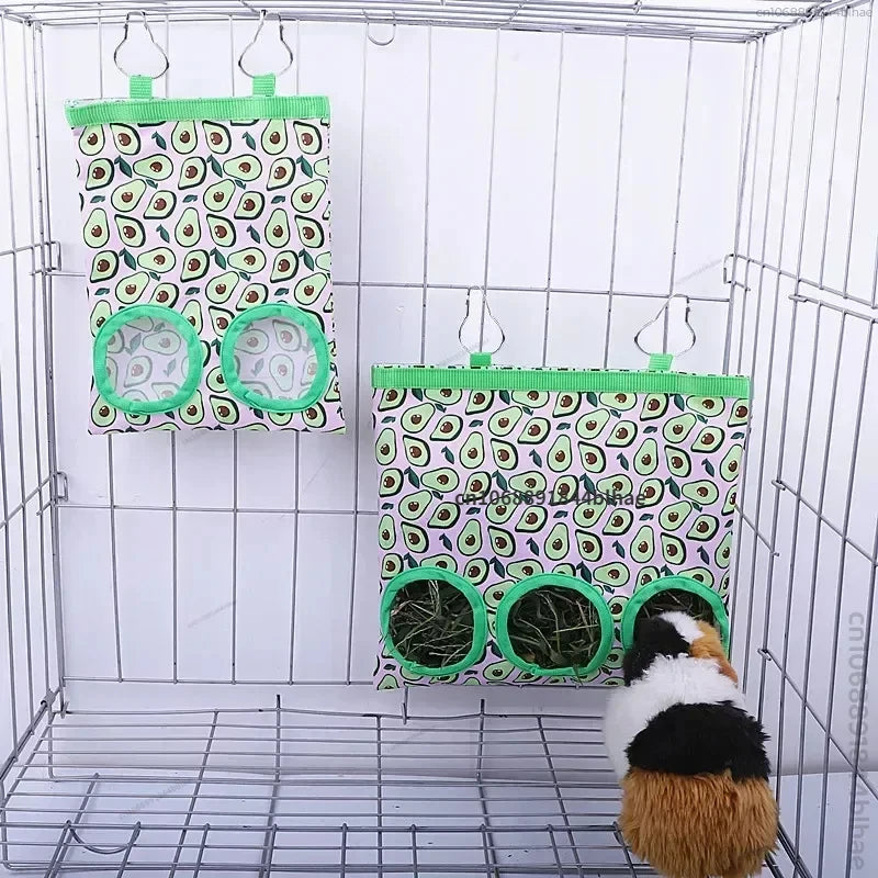 Hanging hay feeder bag for guinea pigs and rabbits from Burrowly.