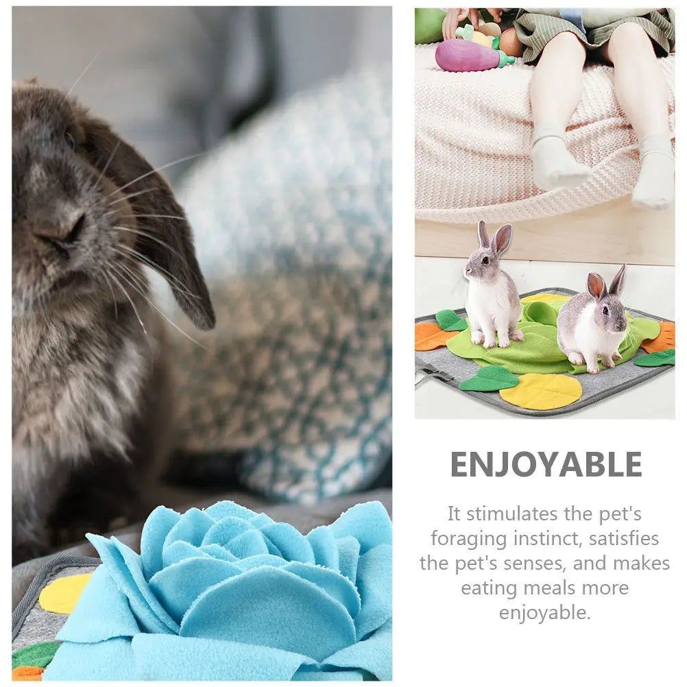 2pcs Polar Fleece Rabbit Snuffle Mat Slow Feeding Foraging Cushion for