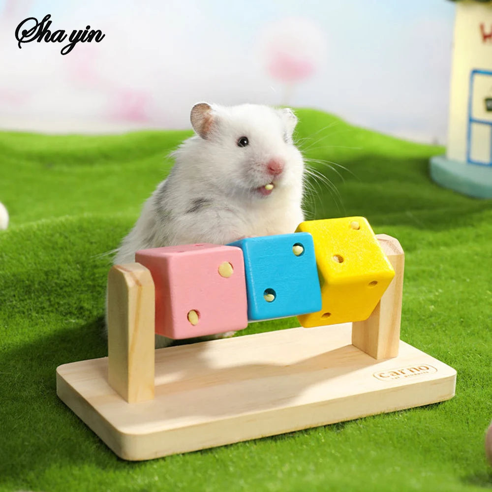 Wooden chew platform toy for hamster and gerbil enrichment from Burrowly.