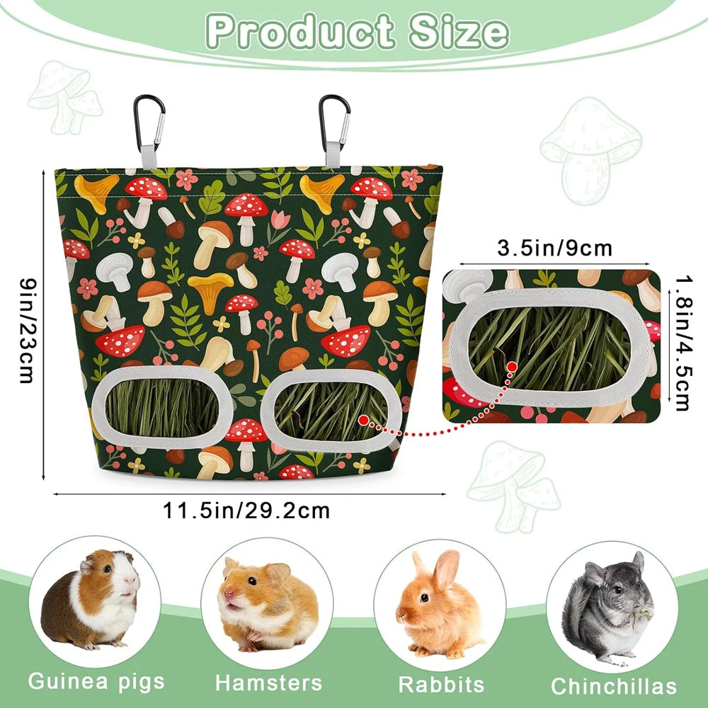 Hanging hay feeder bag for rabbits and guinea pigs from Burrowly.
