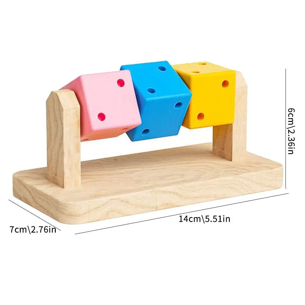 Wooden chew platform toy for hamster and gerbil enrichment from Burrowly.