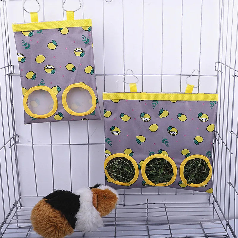Rabbit Hay Bag 2/3 Holes Hanging Dry Grass Feeder for Guinea Pig Bunny