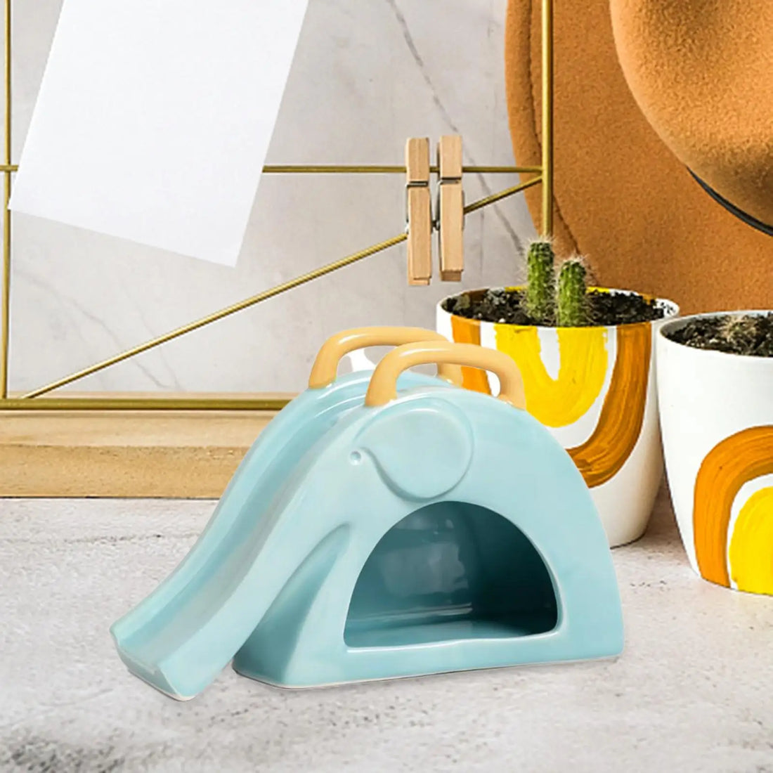 Quality Ceramic Hamster Hideout Elephant Shaped House with Slide Safe Play Toy Activity Exercise Decor for Gerbils