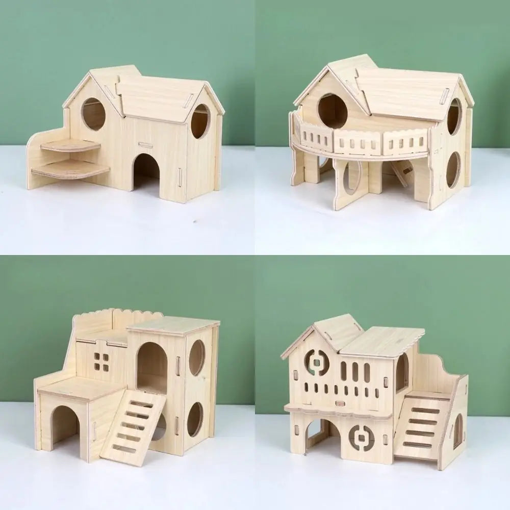 Natural Wooden Hamster Villa Easy To Install, Chewable Platform House, Durable Cage Accessories, Seesaw Swing, Pet Supplies