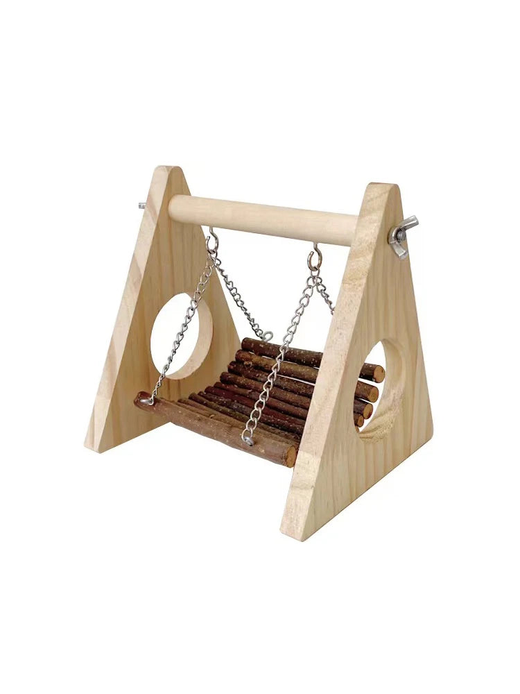 Natural Apple Wood Hamster Swing Chew Toy Wooden Bridge Small Animal
