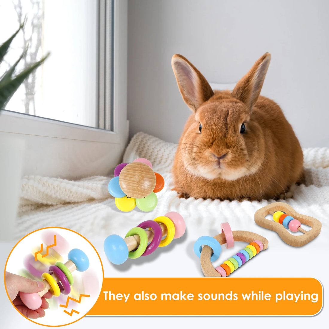 4Pcs/Set New Pet Gnawing Toy Wooden Pet Molars Interactive Toy Rabbit and Hamster Toys Suitable for Various Small Rodent Pets