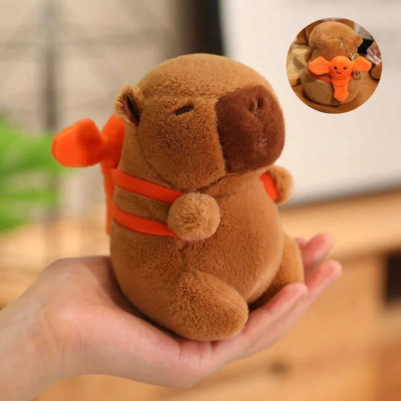 Cute Capybara Plush Toy with Hat Simulation Capybara Cosplay Crab Rabbit Cat Doll Small Size Stuffed Animals Bag Pendant Gift
