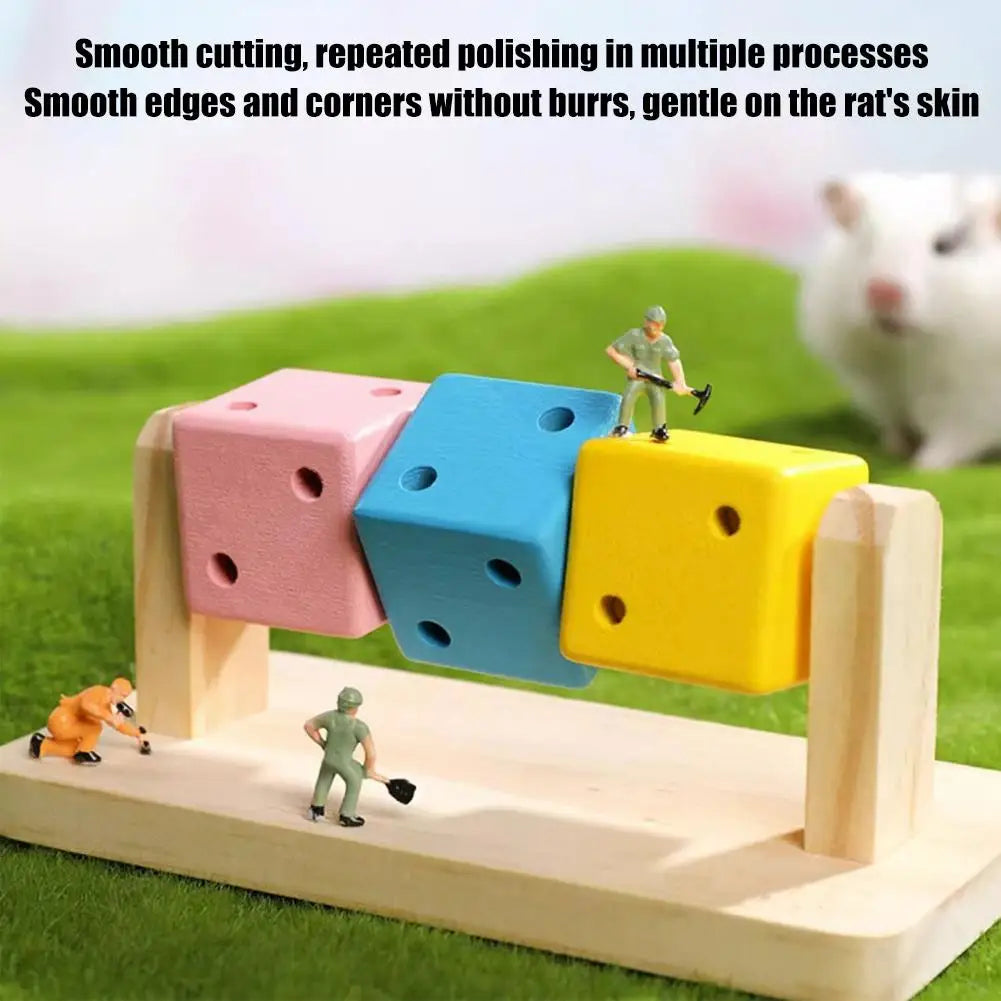 Wooden chew platform toy for hamster and gerbil enrichment from Burrowly.