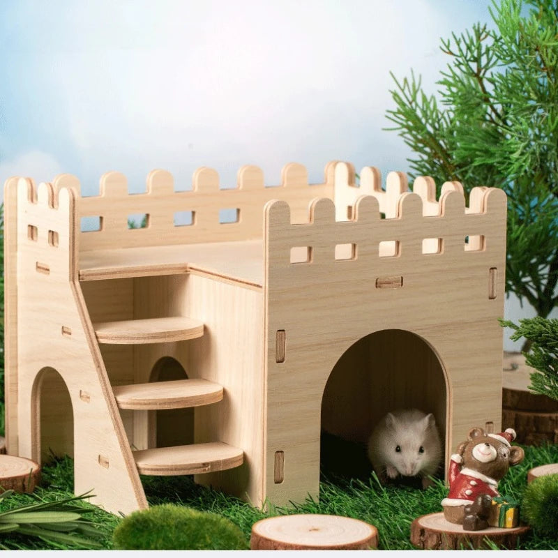 Creative Hamster Nest Wooden Fence Villa Pet Home Supplies Comfortable for Burrowly cozy hides and small pet care.