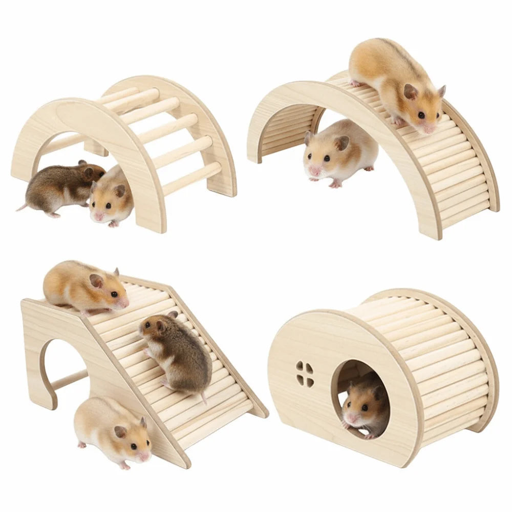 Smooth Hamster Climbing Ladder with Hiding Hole Small Hamster Wooden
