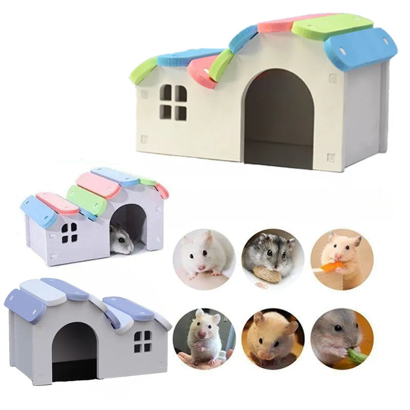 Round Wooden Hideout with Rainbow Bridge for hamsters, mice, and gerbils from Burrowly small pet supplies.