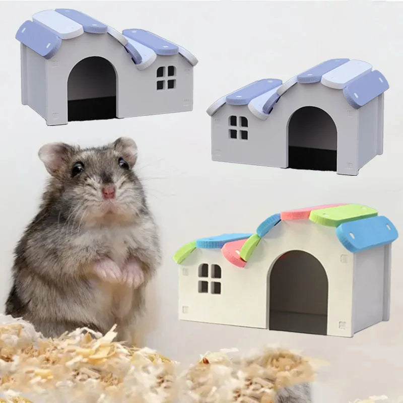 Round Wooden Hideout with Rainbow Bridge for hamsters, mice, and gerbils from Burrowly small pet supplies.
