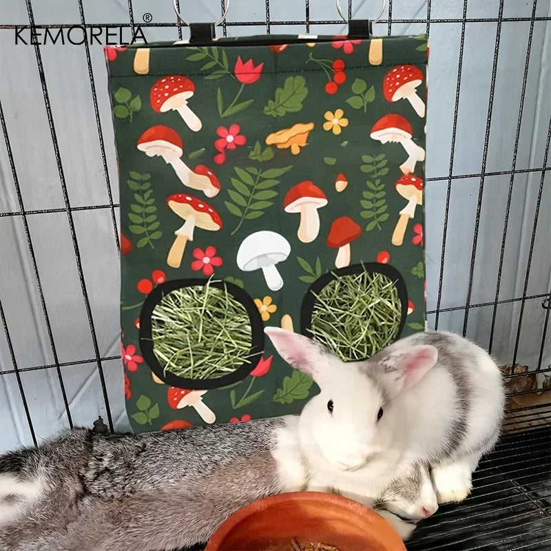 Kemorela 1/2pcs Rabbit Hay Feeder Bag with 2 Holes Guinea Pig Hanging Hay