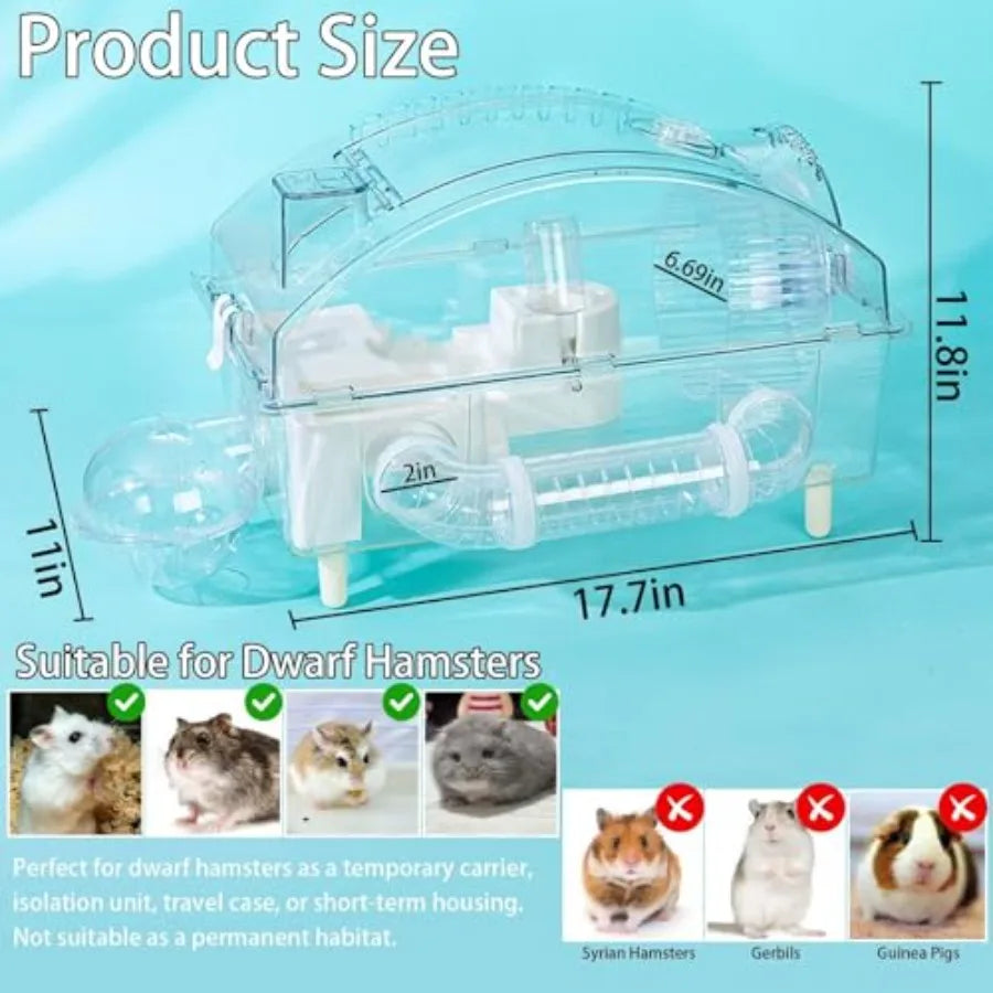 Dwarf Hamster CageAcrylic Rat Cage Hamster Home Small Animal Cages with Tube Exercise Wheel Mouse Habitat for Gerbils Mice 17.7