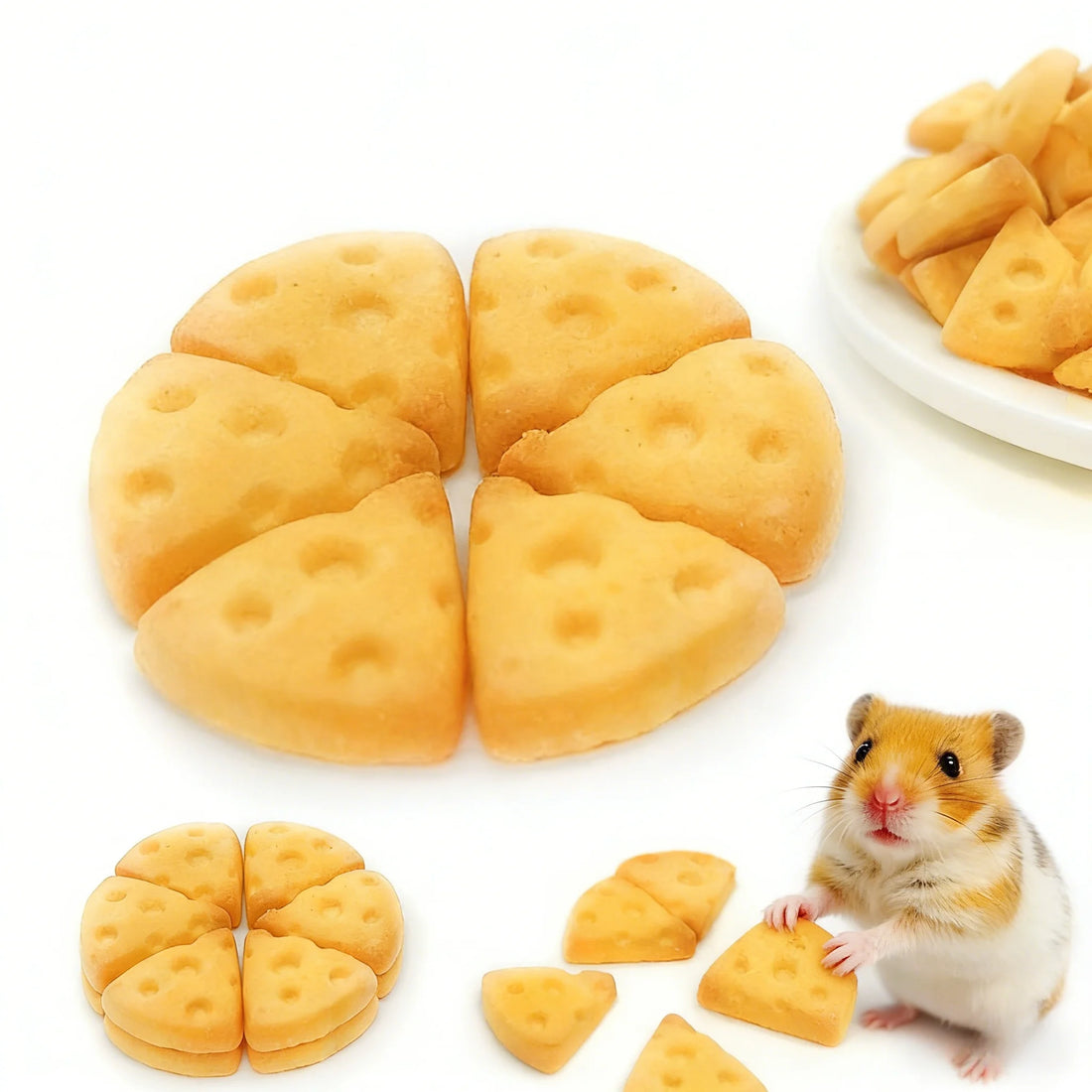 Cheese-Style Hamster Treat Biscuits for hamsters, gerbils, and mice from Burrowly small pet supplies.