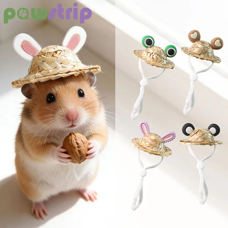 Cute Hamster Hat Small Pet Straw Hat Chipmunk Guinea Pig Hamster Decoration Accessories Adjustable Hamster Hat Small Pet Supplie