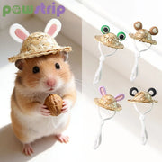 Cute Hamster Hat Small Pet Straw Hat Chipmunk Guinea Pig Hamster Decoration Accessories Adjustable Hamster Hat Small Pet Supplie