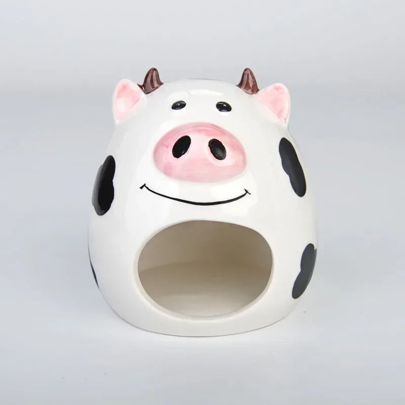 Summer Cooling Ceramic Nest Cartoon Cow Mini Pet Bed for Hamster Golden
