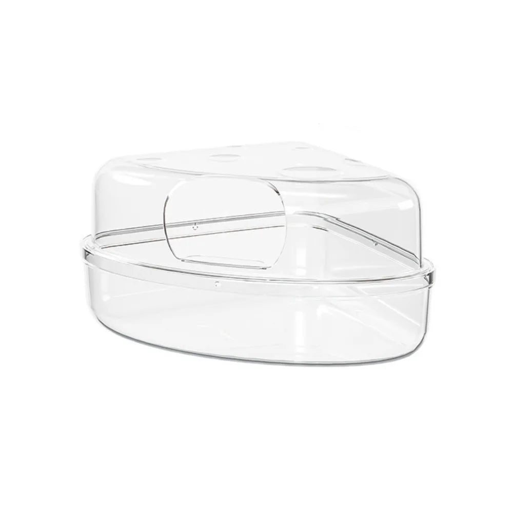 Transparent Hamster Sand Bath Box Escape-Proof Detachable Hamster Bathing Tub Cheese Shape Anti-spill Pet Bath Container