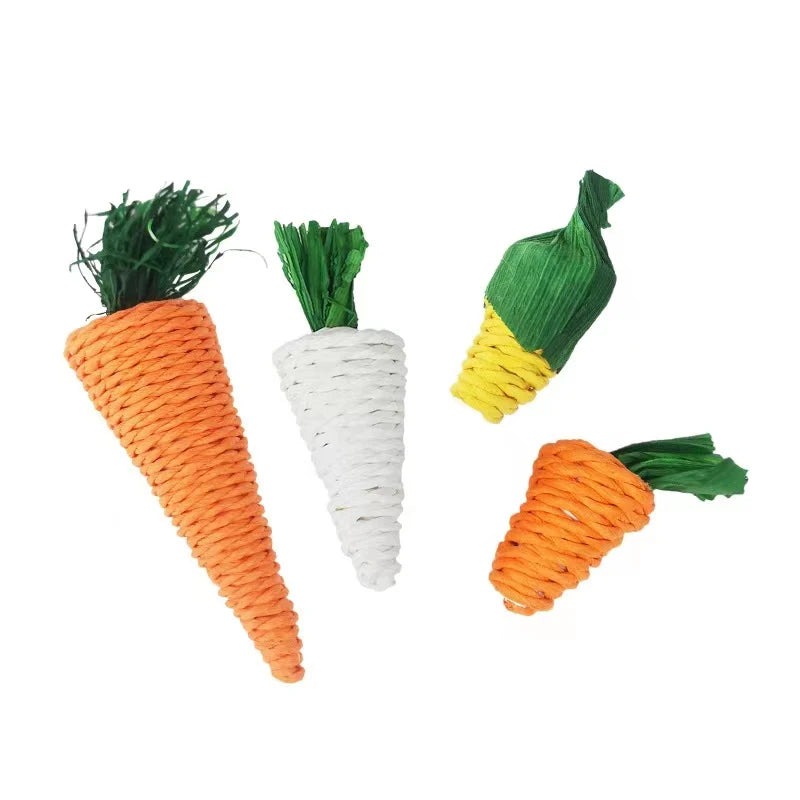 Straw Rope Carrot Chew Toys for Hamsters and Rabbits for hamsters, rabbits, gerbils, and mice from Burrowly small pet supplies.