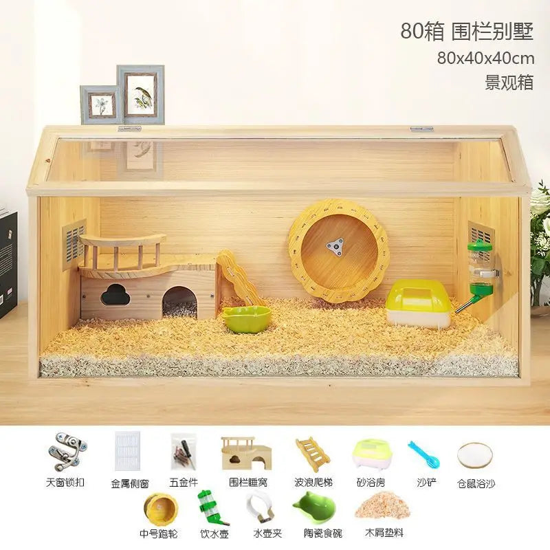 Hamster Cage Solid Wood Terrarium Supplies Nest Landscaping Special Golden Bear Super Large Luxury Villa Winter Incubator
