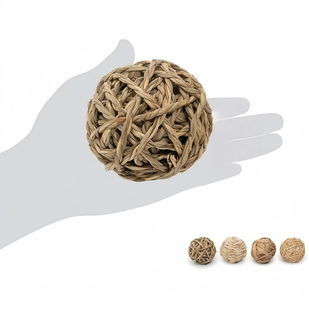 Natural Hay Grass Chew Ball Toy for rabbits, guinea pigs, hamsters, and chinchillas from Burrowly small pet supplies.