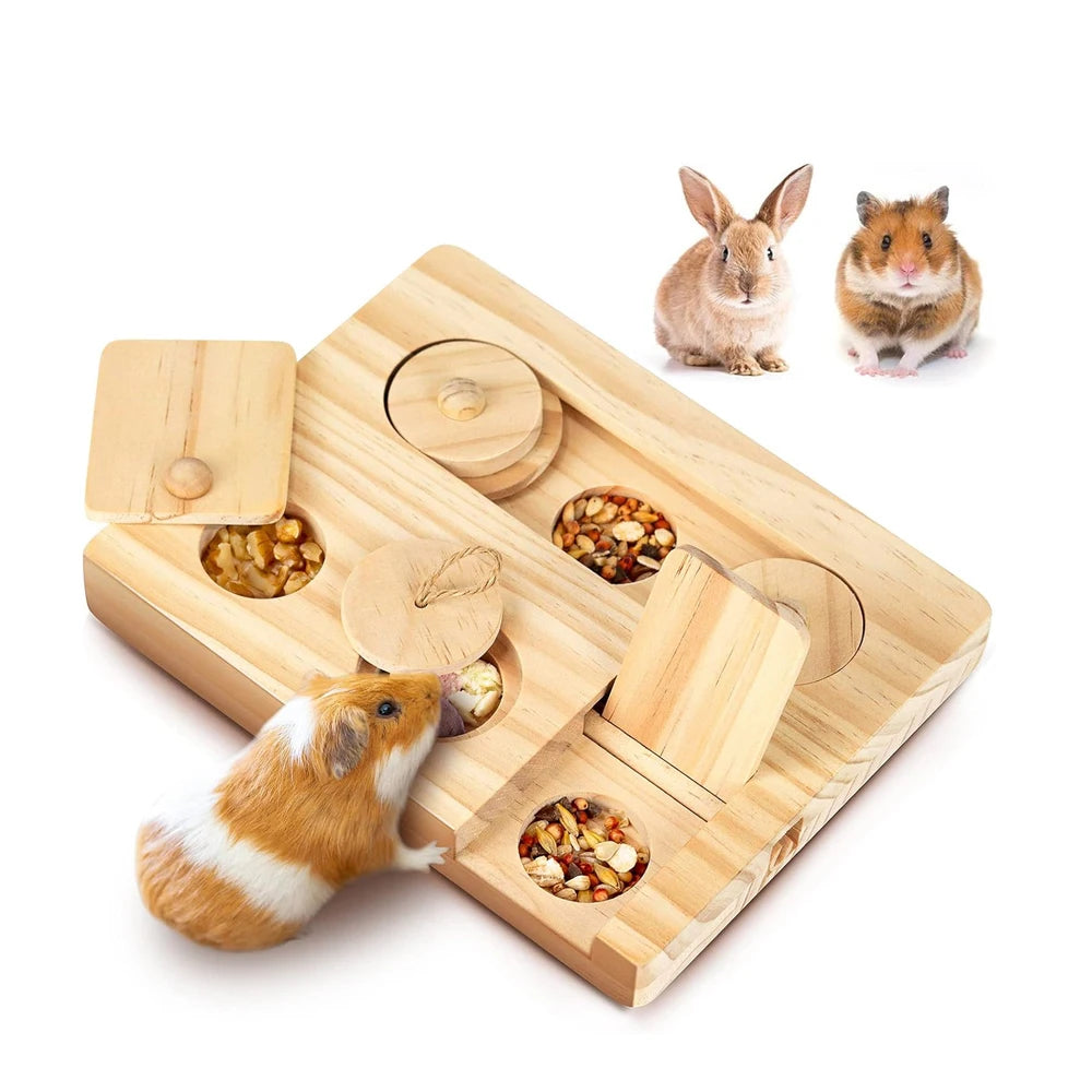6-in-1 Wooden Foraging Toy for Guinea Pigs for guinea pigs, rabbits, hamsters, and gerbils from Burrowly small pet supplies.