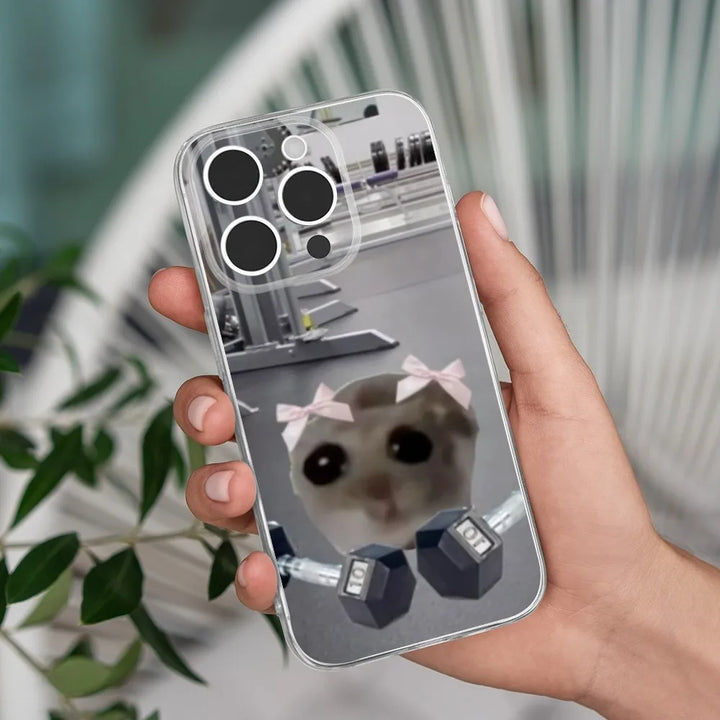 Sad Hamster Meme Phone Case For iPhone 16,15,14,13,12,11 Pro,Max,Plus,X,XS,XR,7,8 Plus,SE,Mini Transparent Silicone Soft