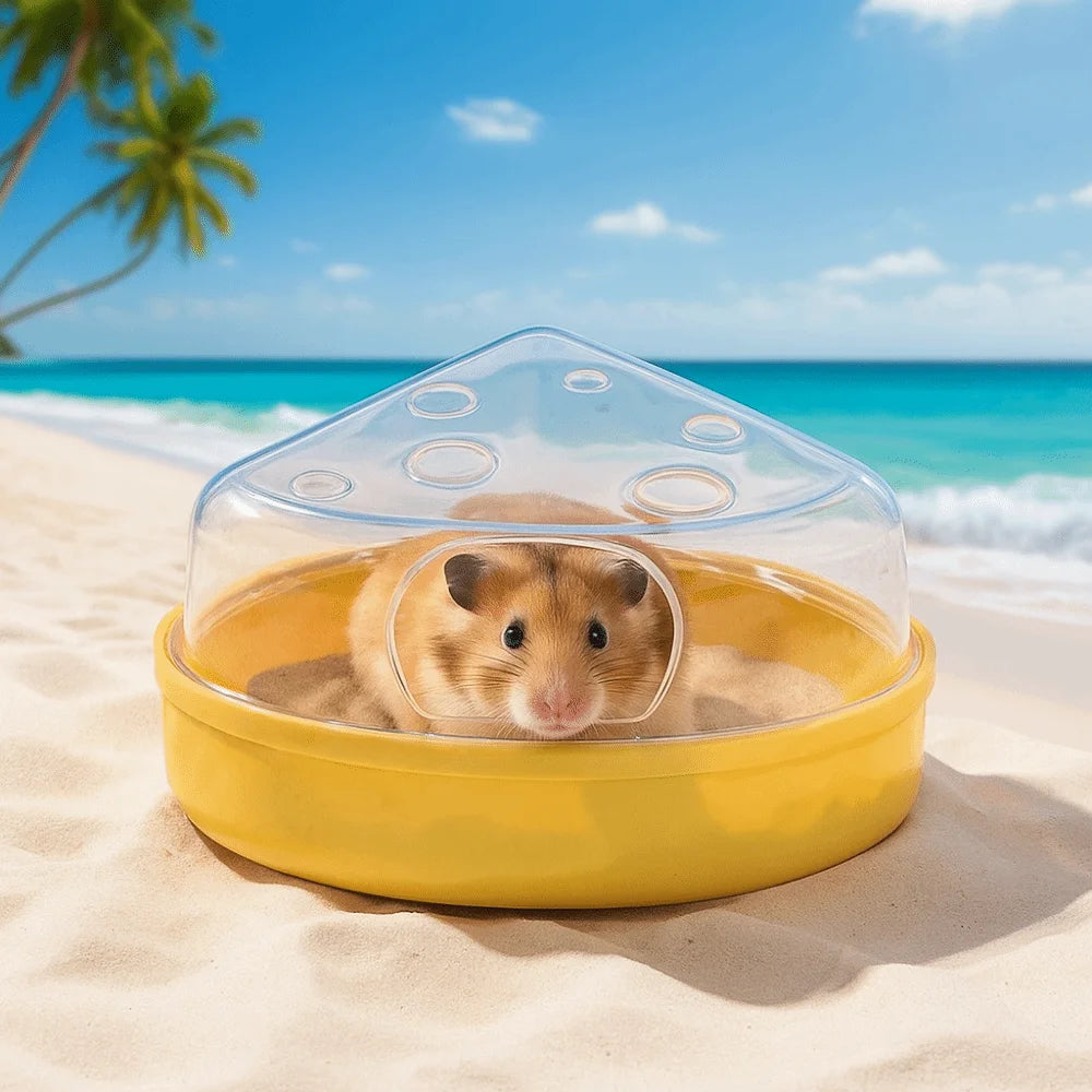 Transparent Hamster Sand Bath Box Escape-Proof Detachable Hamster Bathing Tub Cheese Shape Anti-spill Pet Bath Container