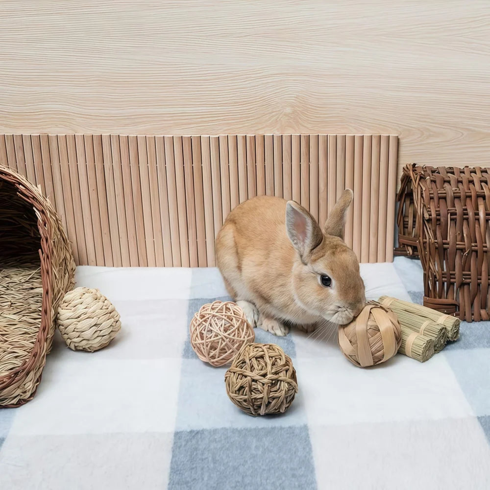 Natural Hay Grass Chew Ball Toy for rabbits, guinea pigs, hamsters, and chinchillas from Burrowly small pet supplies.