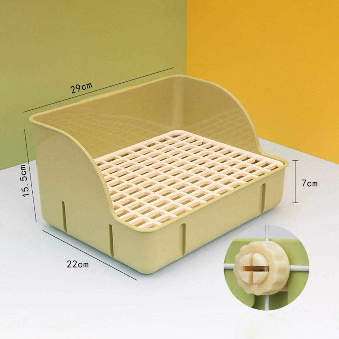 Rabbit Corner Litter Box with Splash Guard for rabbits, chinchillas, and rats from Burrowly small pet supplies.
