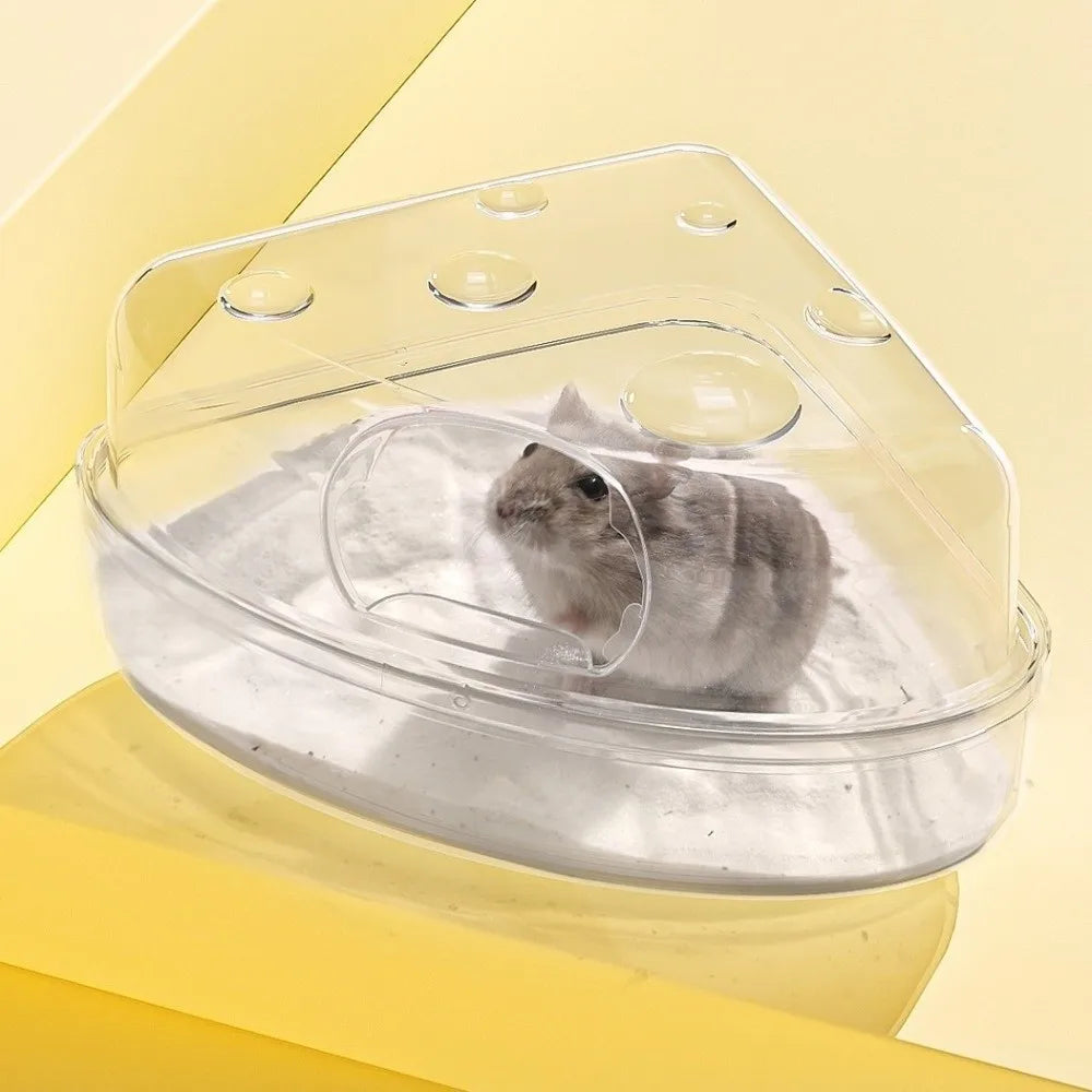 Transparent Hamster Sand Bath Box Escape-Proof Detachable Hamster Bathing Tub Cheese Shape Anti-spill Pet Bath Container