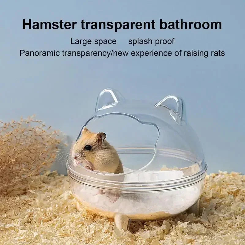 Clear hamster sand bath house for a tidy Burrowly small pet habitat.