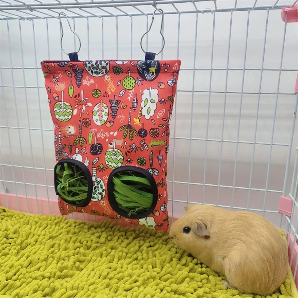 3 Holes Hanging Rabbit Hay Feeder Dispenser Pouch for Small Animals Guinea