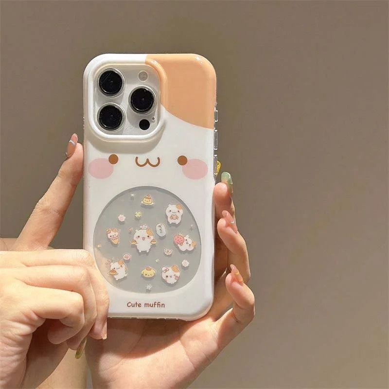 Large hole IND hollow cake hamster phone case with chain for iPhone 11 12 13 14 15 16 17 Pro Max