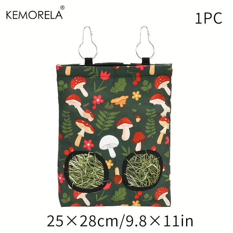 Kemorela 1/2pcs Rabbit Hay Feeder Bag with 2 Holes Guinea Pig Hanging Hay